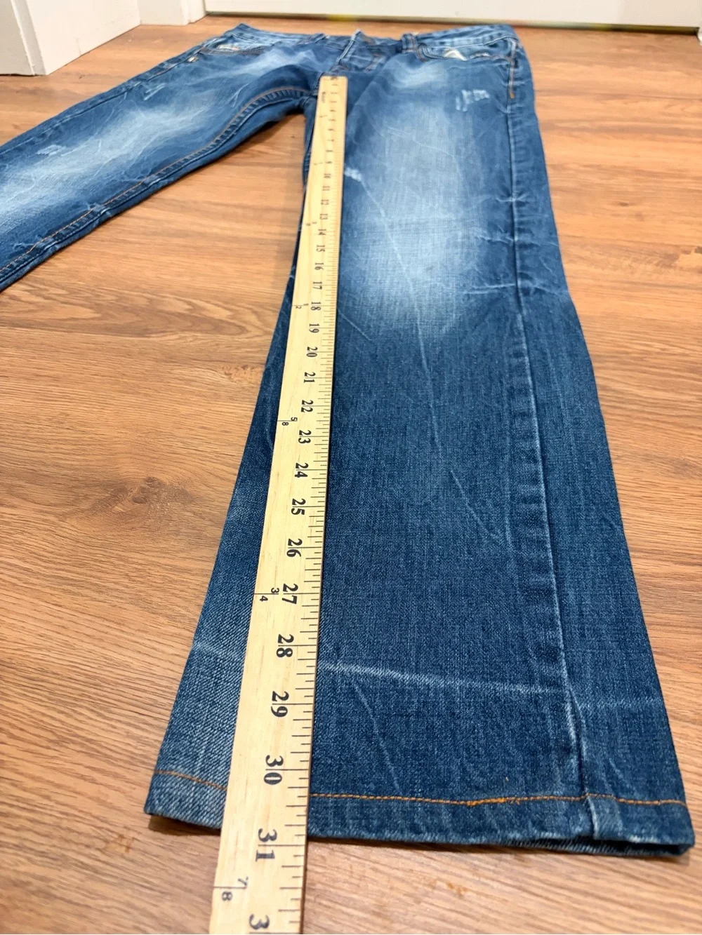 Diesel Italian Denim Blue Distressed Straight-Leg Jeans